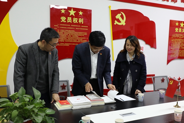 校长赵丁选检查主题教育相关材料